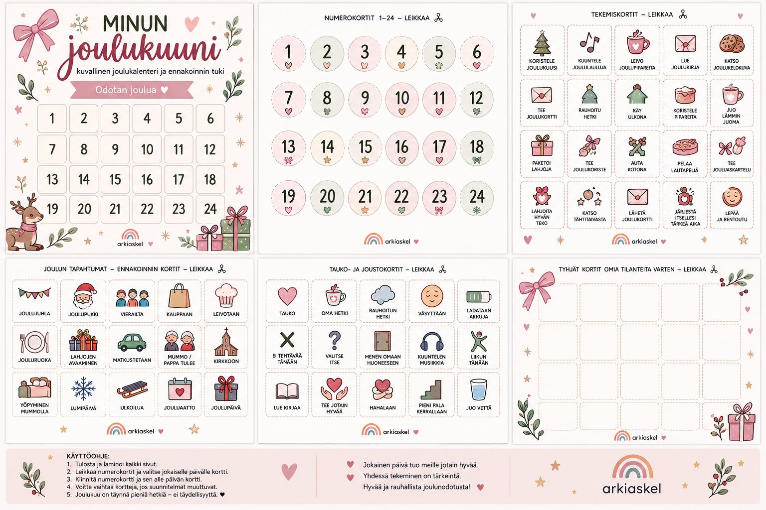 Minun joulukuuni – kuvallinen ennakoinnin joulukalenteri tytöille | Ladattava PDF