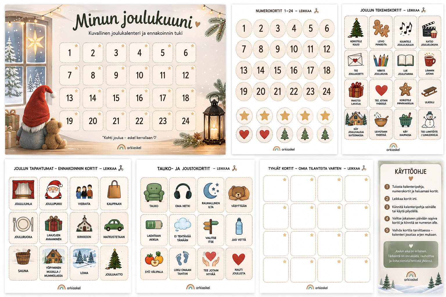 Minun joulukuuni – kuvallinen ennakoinnin joulukalenteri lapsille | Ladattava PDF