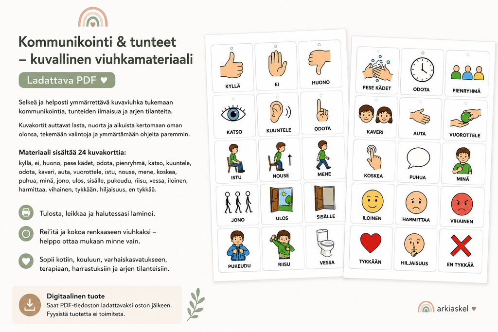 Kommunikointi & tunteet – kuvallinen viuhkamateriaali | Ladattava PDF