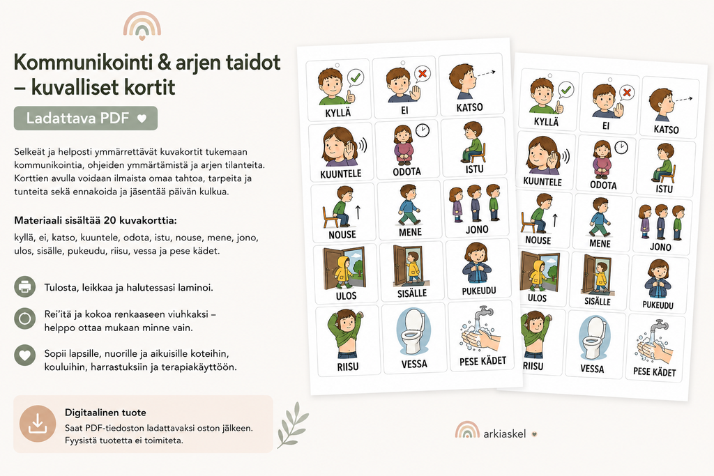 Kommunikointi & arjen taidot – kuvalliset kortit | Ladattava PDF