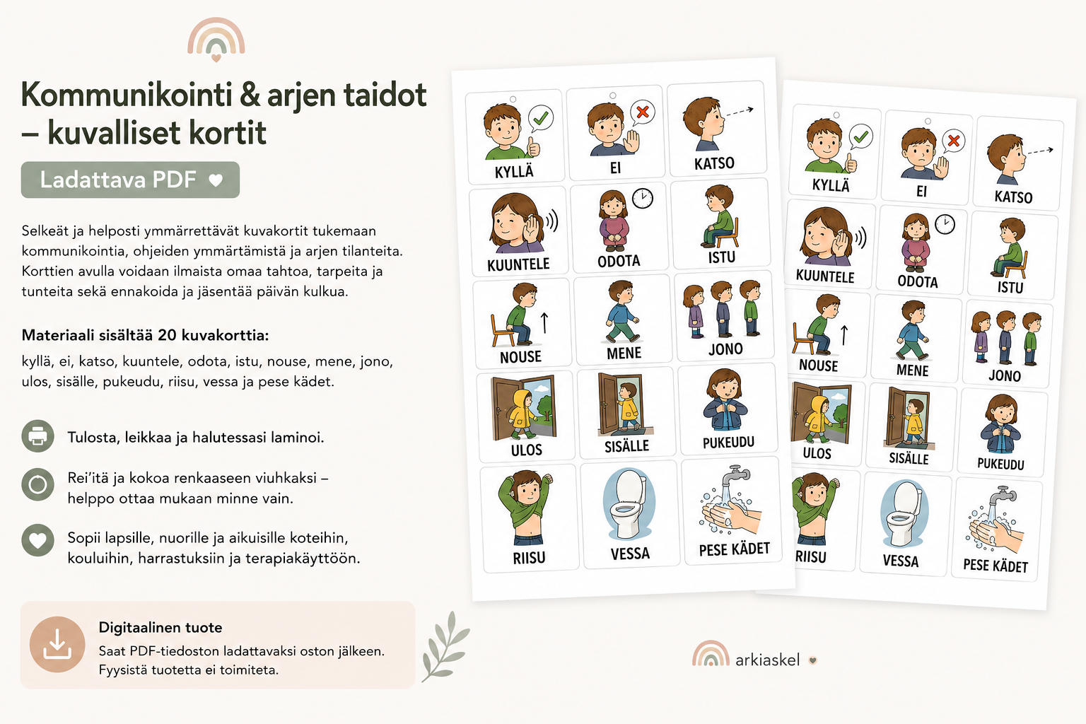 Kommunikointi & arjen taidot – kuvalliset kortit | Ladattava PDF