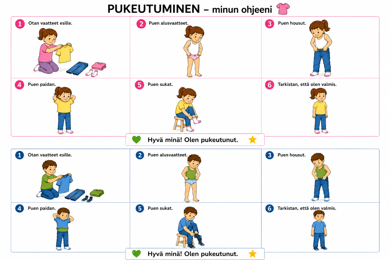 Pukeutuminen – kuvallinen A4-ohje | Ladattava PDF