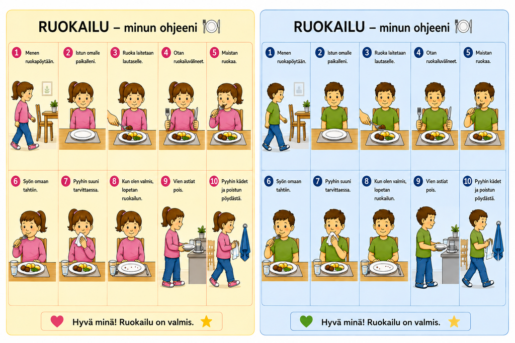 Ruokailu – kuvallinen A4-ohje | Ladattava PDF