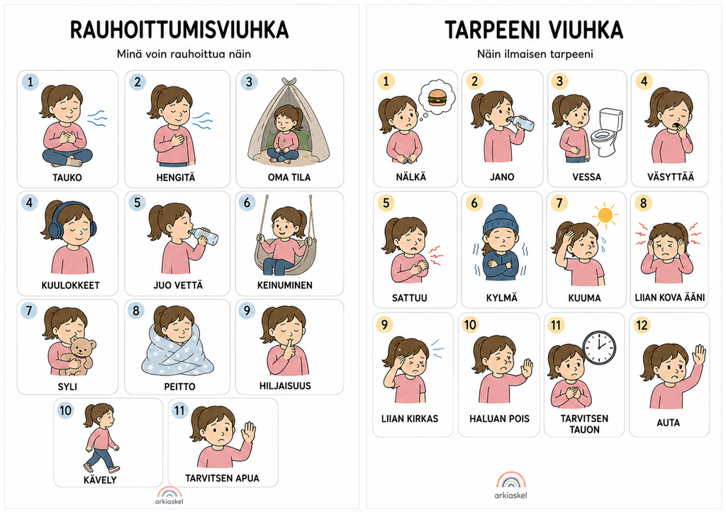 Rauhoittumisviuhka & Tarpeeni-viuhka – tyttöhahmoilla | Ladattava PDF