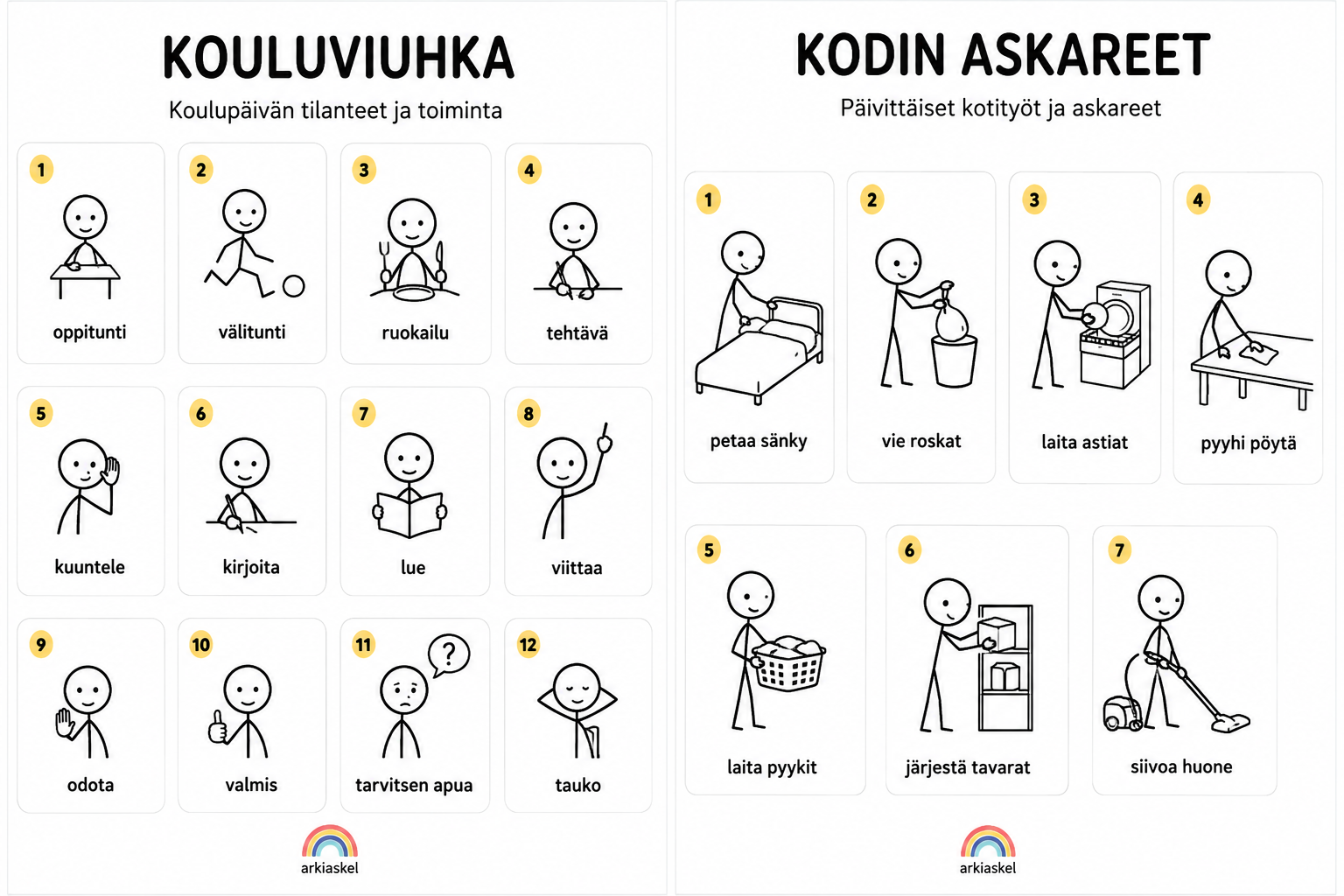 Kouluviuhka & Kodin askareet – selkeät kuvaviuhkat | Ladattava PDF