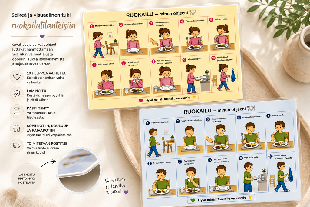 Ruokailu – laminoitu kuvallinen A4-ohje