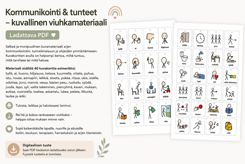 Kommunikointi & arjen taidot – kuvallinen viuhkamateriaali | Ladattava PDF