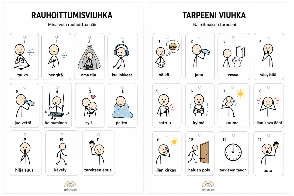 Rauhoittumisviuhka & Tarpeeni-viuhka – kuvallinen tuki arkeen | Ladattava PDF