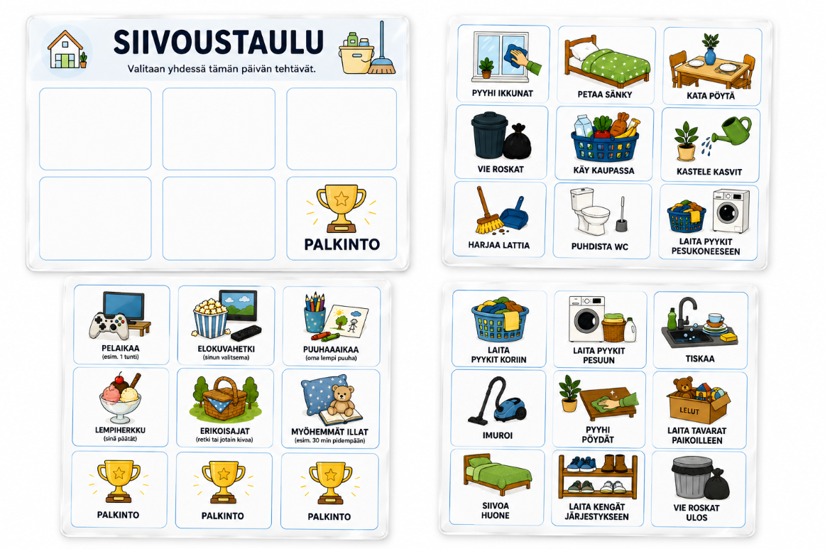 Siivoustaulu – kuvallinen tehtävä- ja palkintotaulu