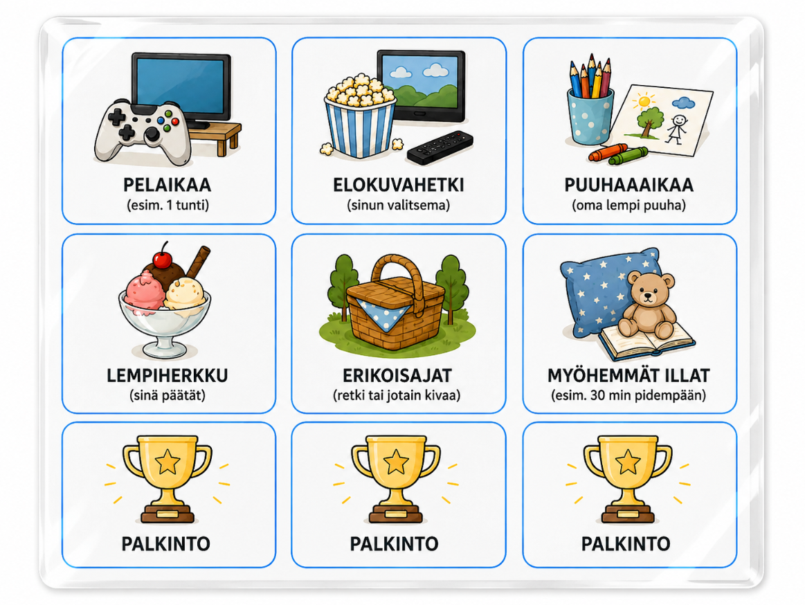 Siivoustaulu – kuvallinen tehtävä- ja palkintotaulu