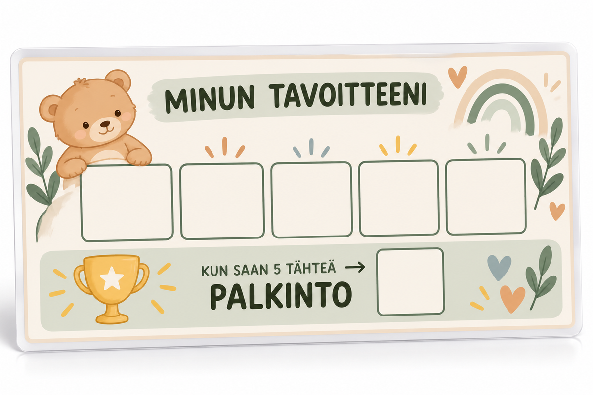 Minun tavoitteeni: 5 tähden laminoitu A4-palkintotaulu ja kuvakortit