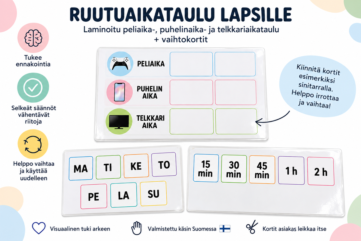 Ruutuaikataulu lapselle – laminoitu A4